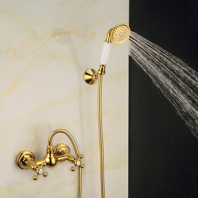  set di rubinetti per doccia doccetta inclusa stile vintage/ottone country/montaggio galvanico doccia esterna per vasca da bagno con valvola in ceramica