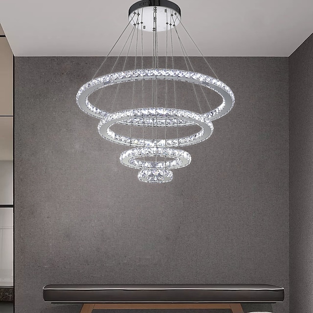  4 anneaux 80cm dimmable cristal pendentif lumière LED lustre métal galvanisé moderne contemporain 110-120v 220-240v