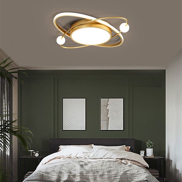  50/60 cm ledet loftlampe guld planet design moderne geometriske figurer indbyggede lys metal malede finish juledekoration 110-120v 220-240v