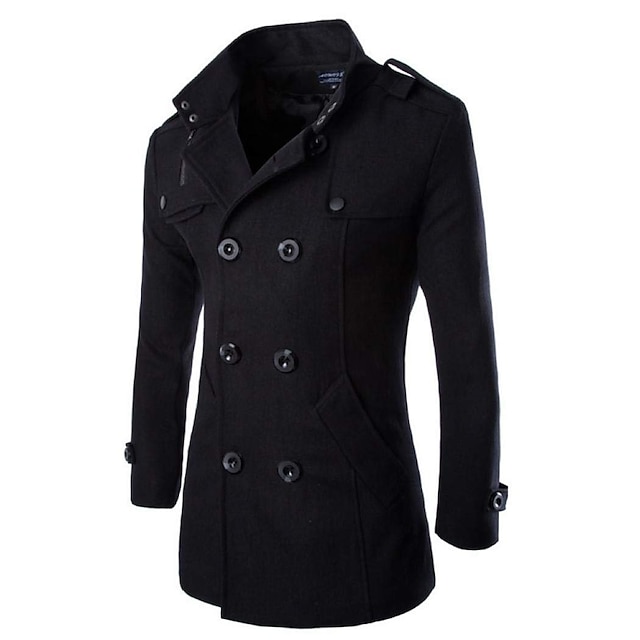  Herren-Wintermantel, Peacoat, zweireihig, Business-Casual, normal, schmale Passform, warm, einfarbig, Herbst, Langarm, dick, klassisch, Trenchcoat, Büro, tägliche Arbeit