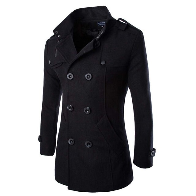 Men's Winter Coat Peacoat Double Breasted Business Casual  Regular Slim Fit Warm Solid Colored Fall Long Sleeve Thick Classic Trench Coat Office Daily Work4