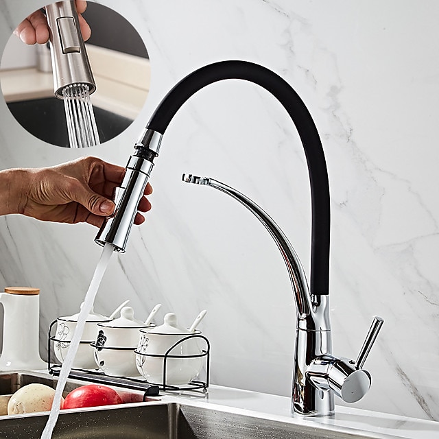  Brass Kitchen Faucet,Single Handle One Hole Oil-rubbed Bronze Pull-out Portable Spray Kitchen Sink Faucet with Hot and Cold Water