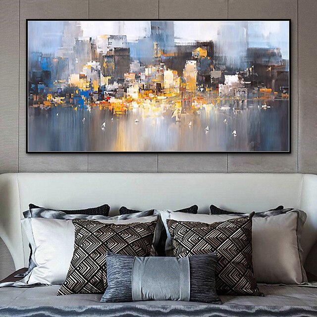 Oil Painting Handmade Hand Painted Wall Art Abstract Urban Landscape Skyline Home Decoration Décor Rolled Canvas No Frame Unstretched 8