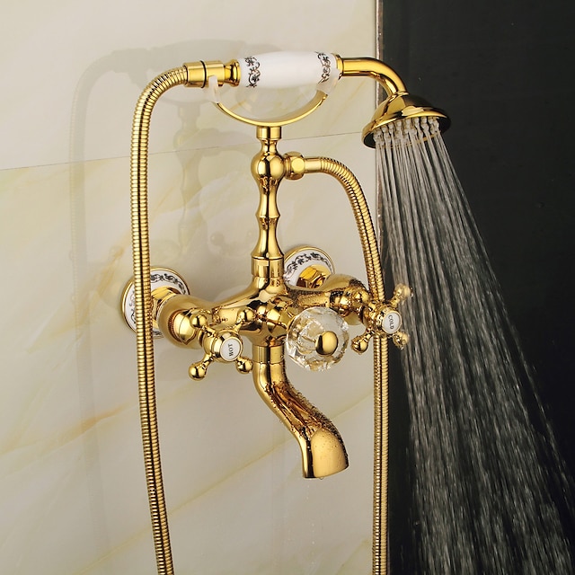  badkar kran blandare telefon stil lyxig guldlack med spruta handdusch rotera pip badkar varmt och kallt vatten