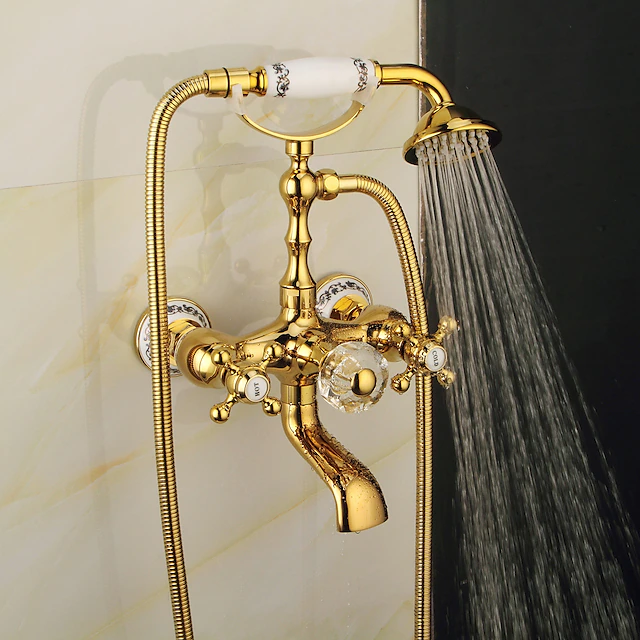 Bathtub Faucet Mixer Tap Telephone Style Luxury Golden Polish With Sprayer Hand Shower Rotate Spout tub Hot and Cold Water 15