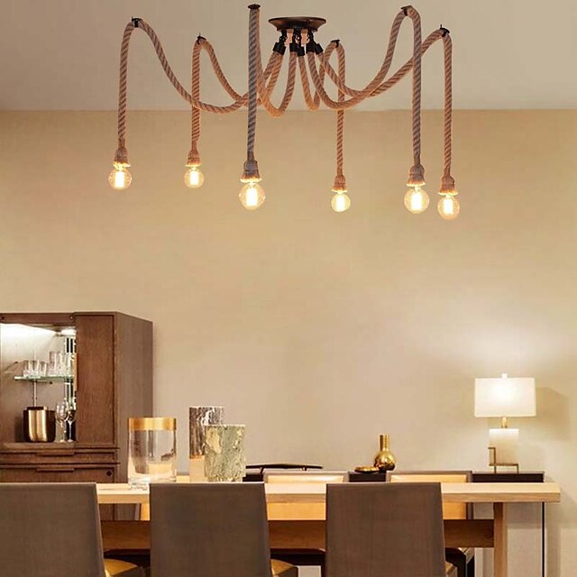 LightInTheBox Pendent Lights 6 Heads Country Retro Hemp Rope Hanging Lamp Chandeliers Living Room Restaurant Light Fixture