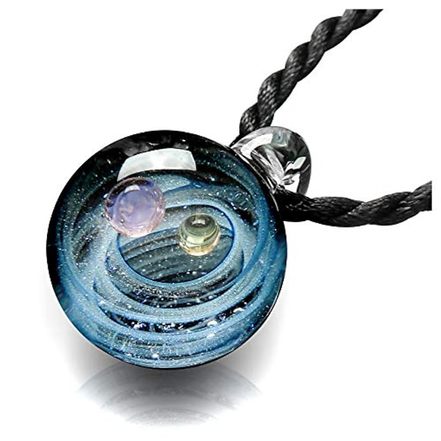  2pcs lampwork glass ball stereo universe galaxy planet space pendant necklace