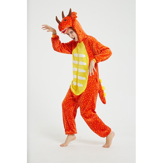 Toys & Hobbies Cosplay & Costumes | Kids Adults Kigurumi Pajamas Dragon Onesie Pajamas Flannel Fabric Orange Cosplay For Men and