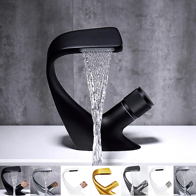 Bathroom Sink Faucet, Brass Waterfall Mixer Basin Taps Chrome Finish Single Handle One Hole Bath Tap with Hot and Cold Hose 25