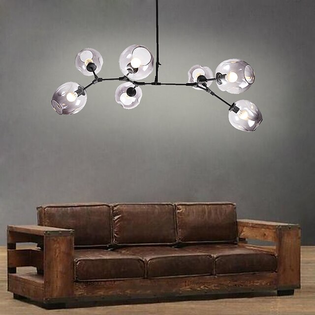  7-Light 7-Head Northern Europe Vintage Chandelier Smoky Gray Glass Molecules Pendant Lights Living Room Dining Room