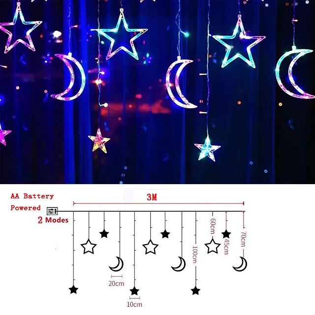 Ramadan Eid Lights Moon Star LED Curtain Light 220V 3M Fairy Tale
