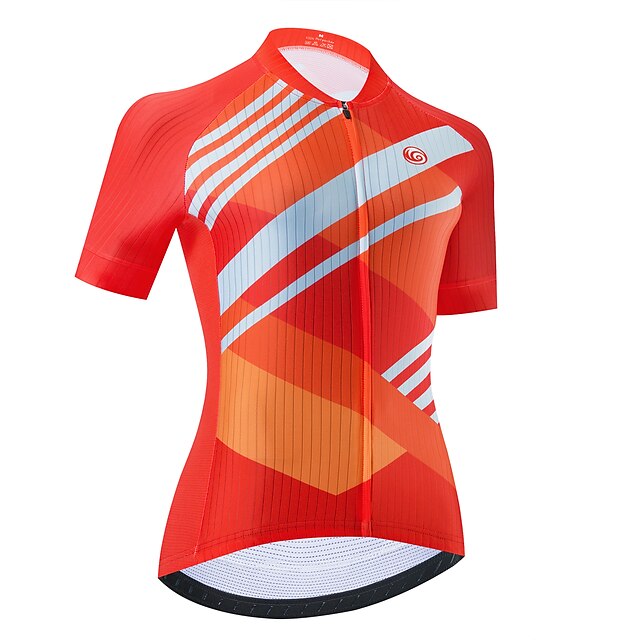  21Grams® Women's Short Sleeve Cycling Jersey Summer Polyester Orange Stripes Color Block Bike Jersey Top Mountain Bike MTB Road Bike Cycling Breathable Quick Dry Reflective Strips Sports Clothing