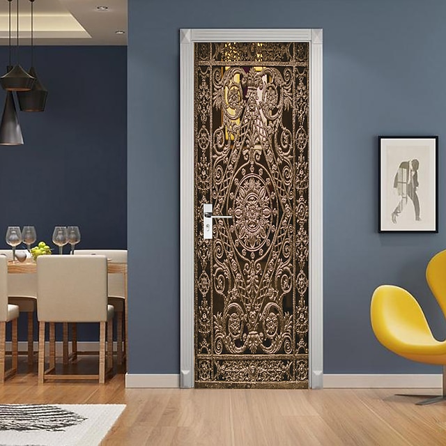 Golden Wrought Iron Door Selfadhesive Creative Door Stickers DIY