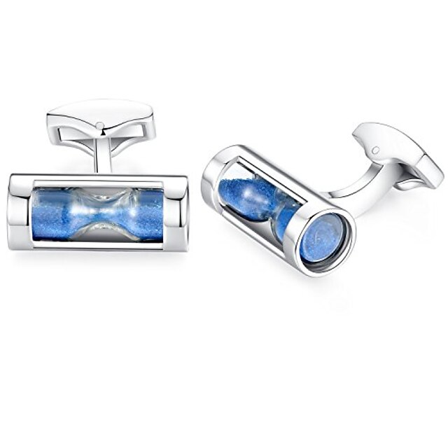 hourglass funnel sand timer cufflinks for mens steel wedding gift blue