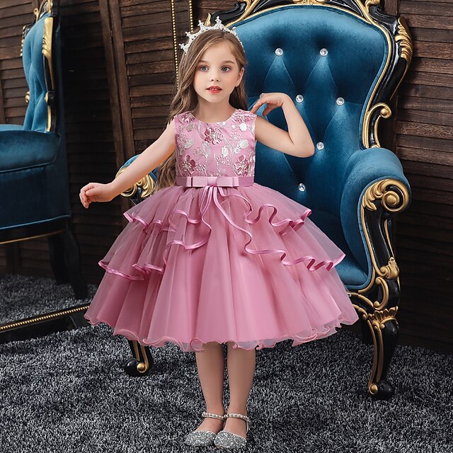 Kids Little Girls' Party Dress Solid Colored Layered Dress Mesh ...