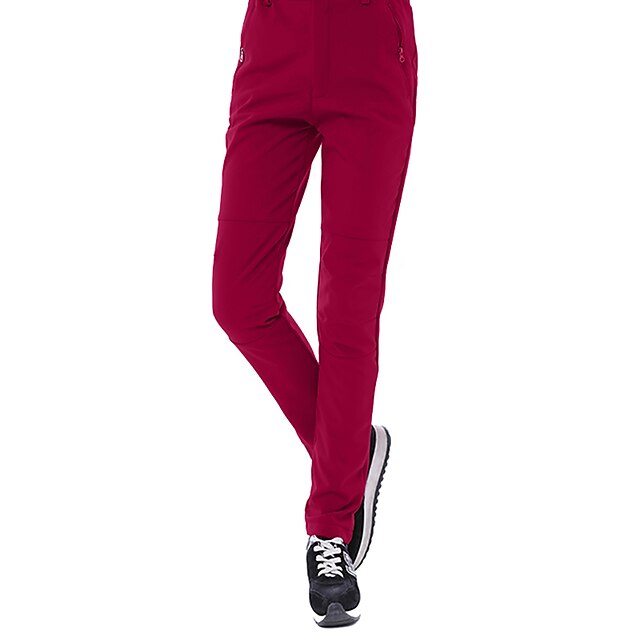  Damen Wanderhose Wanderhosen Fleece-gefütterte Hose Softshellhosen Winter Außen Slim Fit warm Fleece-Futter Wasserdicht Windundurchlässig Hosen / Regenhose Unten Schwarz Rot Spandex Campen und