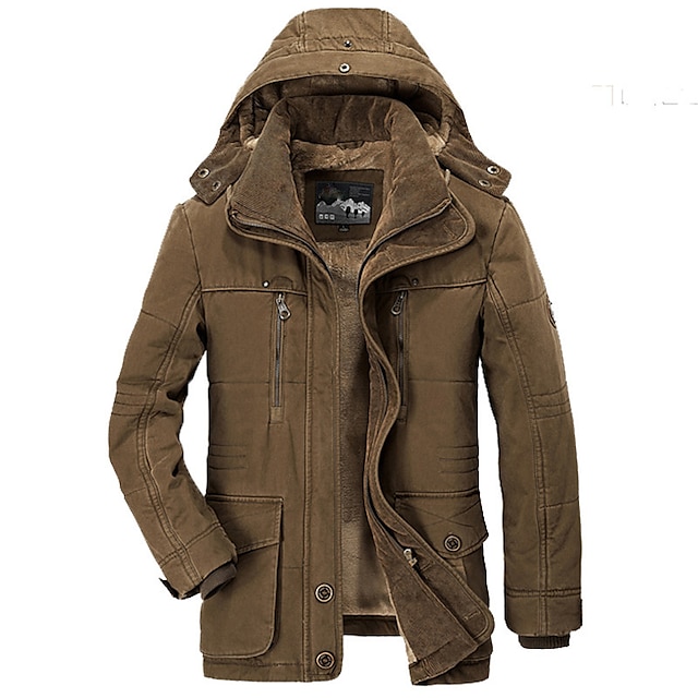  men's winter fleece jacket military tactical jackets thicken warm jackets detachable hooded windbreaker coats top parka plus size fleece lining multi pockets casual outerwear 5xl 6xl brown
