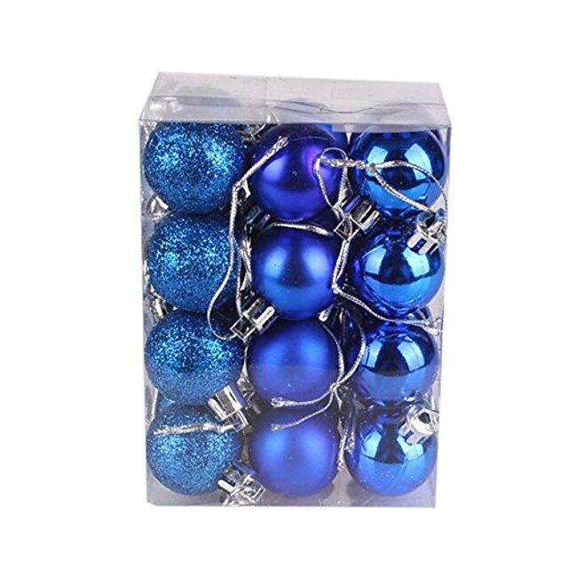  24ct 30mm julekugler ornamenter til juletræ, splintre dekorationer trækugler til ferie bryllupsfest dekoration (blå)