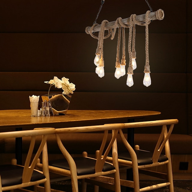  8 fejű 100cm-es évjáratú kender kötél bambusz medál fényekkel galéria kreatív nappali éttermi ruhaüzlet lámpa