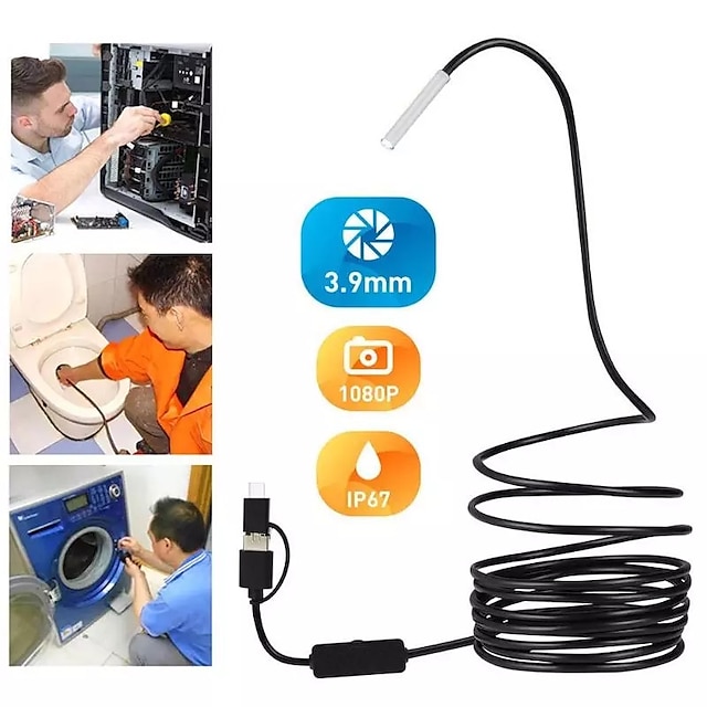  3.9MM 3-in-1 Android Endoscope Camera IP67 Waterproof Snake Camera with Lights USB Dual Endoscope Camera HD Hard Cable Inspection Camera  Borescope for Android PC Endoscope