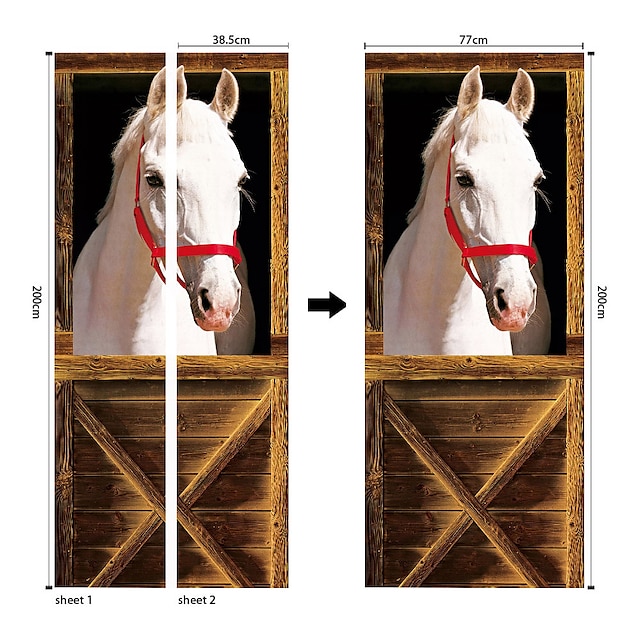  valkoinen hevoskuvioinen itseliimautuva ovitarra olohuone tee itse koristeellinen koti vedenpitävä seinätarra irrotettava pvc kodinsisustus seinätarra seinäkoristelu 1kpl 77x200cm (30.3