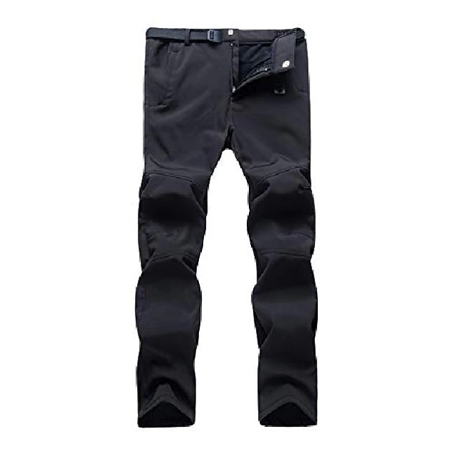 men fleece lined soft shell pants winter windproof insulated mountain ski trousers black s4