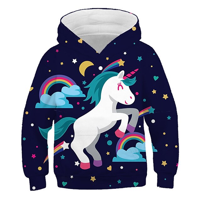 Baby & Kids Girls Clothing | Kids Toddler Girls Hoodie & Sweatshirt Long Sleeve Unicorn Graphic Animal Print Navy Blue Children 