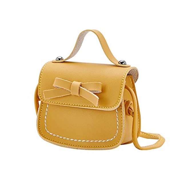  mini pu leather little girls cross body shoulder bag – small purse cute bowknot messenger snack bag handbag, toddler, girls (yellow)