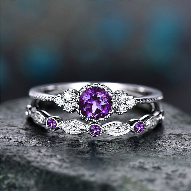  2St Bandring Ring For Damen Abiball Verabredung Strass Aleación Vintage-Stil