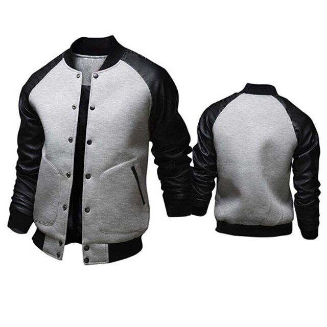 Mens Clothing Mens Outerwear | mens fashion splicing sleeve letterman jacket varsity baseball bomber jacket - OK39679