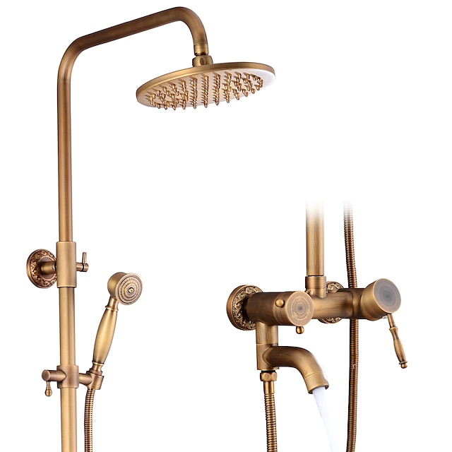  Shower Faucet,Shower System Set Handshower Included pullout Waterfall Vintage Style/Country Brass Mount Outside Ceramic Valve Bath Shower Mixer Taps
