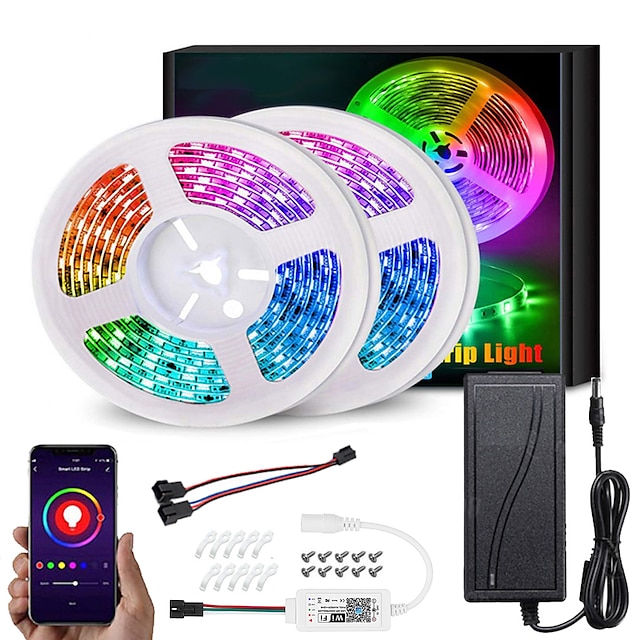  RGBIC Addressable Dream Color LED Light Strip WS2811 5M 10M 5050 RGB Waterproof Works with app Google Alexa WIFI Controller and Adapter DC12V