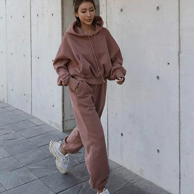 Sports & Outdoors Running, Jogging & Walking | Womens 2 Piece Tracksuit Hoodie Sweatsuit Athleisure Long Sleeve Oversized Sweats