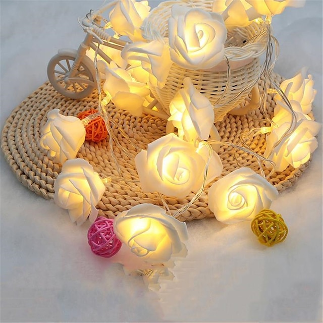 20-LED 2M Artificial Rose Flower Fairy String Lights Home Party Wedding Lamps 