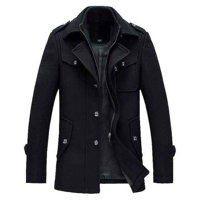 Mens Clothing Mens Outerwear | mens winter thicken warm stand collarcoat single breasted pea coat x-large black - SJ46551