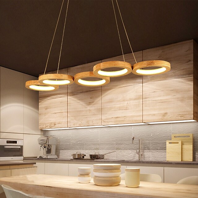  4/5 Heads LED Pendant Light Modern Nordic Circle Ring Design Wood Dining Room Bar Restaurant Painted Finishes 75cm 90cm 110-120V 220-240V