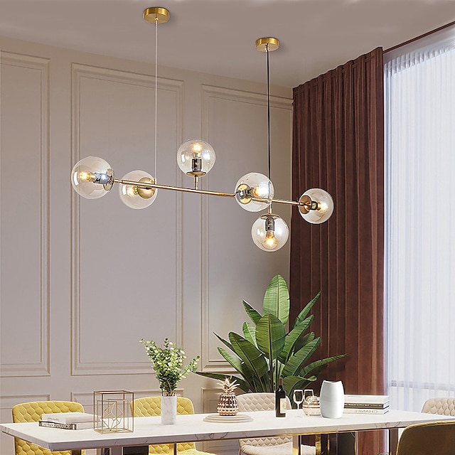  4 6 têtes pendentif lumière or style nordique globe personnalité bar lampe de table moderne simple bande de verre de haricot magique décoration de noël AC220V AC110V