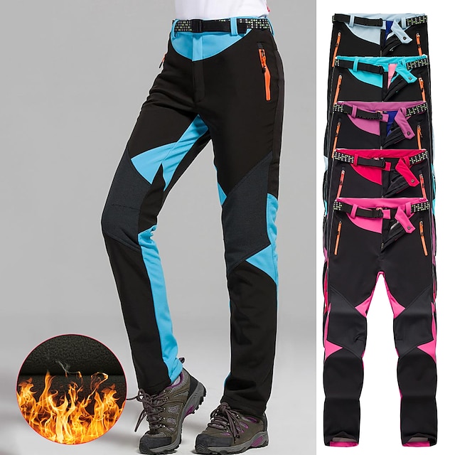  calças de caminhada femininas calças forradas de lã calça softshell calças de inverno ao ar livre à prova d'água à prova de vento térmica quente cintura elástica calças de moda azul vermelho esqui esqui camping esqui / snowboard