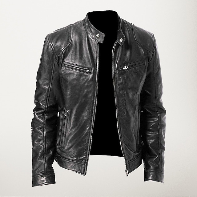  Men's Faux Leather Jacket Biker Jacket Motorcycle Jacket Thermal Warm Rain Waterproof Jacket Outerwear Black Brown