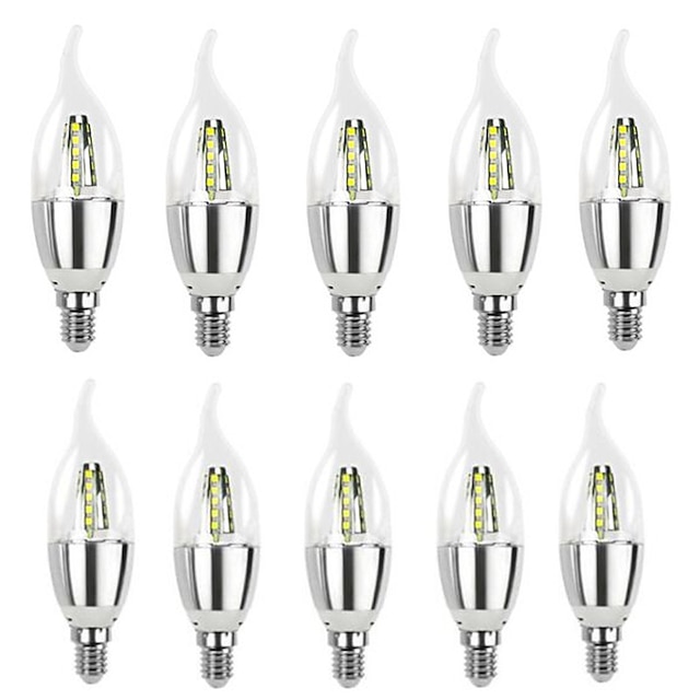  10 piezas de alto brillo lampara led e14 vela bombilla led 5w 7w lámpara de luz led 220v plata ampolla blanca fría