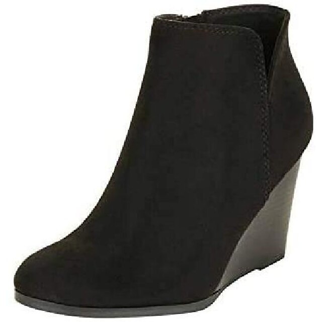  womens wedge platform ankle boots stacked high heel pointed toe slip on elastic booties