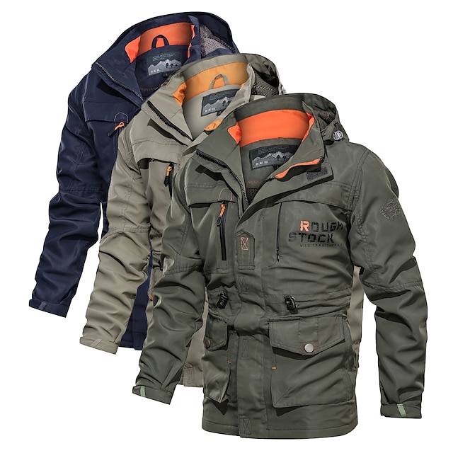  jachetă de drumeție impermeabilă pentru bărbați jachetă tactică militară ocazional, ușoară, cu glugă, haină sportivă de marfă, jachetă de șanț caldă, rezistentă la vânt, top camping, vânătoare, pescuit, verde armată