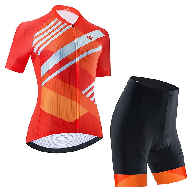  21Grams® Women's Short Sleeve Cycling Jersey with Bib Shorts Cycling Jersey with Shorts Summer Polyester Black Orange Black+White Stripes Bike Clothing Suit 3D Pad Breathable Quick Dry Reflective