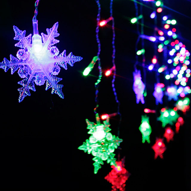 3.5m 96pcs LED Snowflake Star Curtain String Lights with 8 Flash Modes