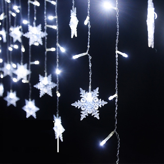3.5m 96pcs LED Snowflake Star Curtain String Lights with 8 Flash Modes