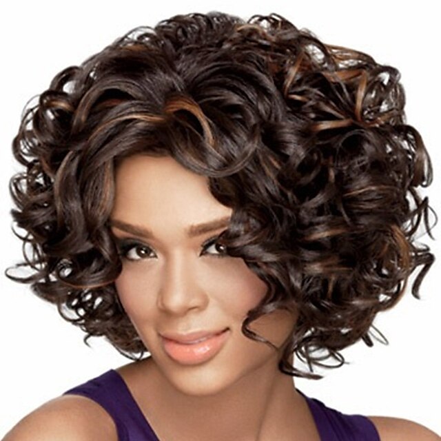  Synthetic Wig Afro Curly Bouncy Curl Middle Part Wig Short Light Brown Dark Brown Black / Brown Synthetic Hair Women's Soft Elastic Fluffy Mixed Color