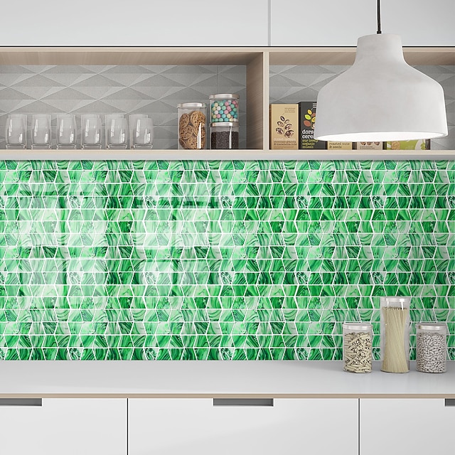 Home & Garden Home Decor | Imitation Epoxy Tile Sticker Green Mosaic Water Corrugated Wall Sticker House Renovation DIY Self-adh