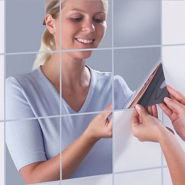  9pcs 15*15cm miroir sticker mural carré auto-adhésif acrylique miroir carreaux autocollants pour chambre salle de bain décor à la maison murale stickers muraux pour chambre salon