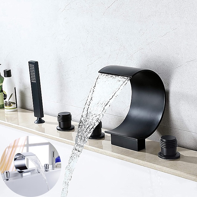  Bathtub Faucet,Modern Style Brass Contemporary Oil-rubbed Bronze Roman Tub Ceramic Valve Waterfall Bath Shower Mixer Taps with Hot and Cold Switch