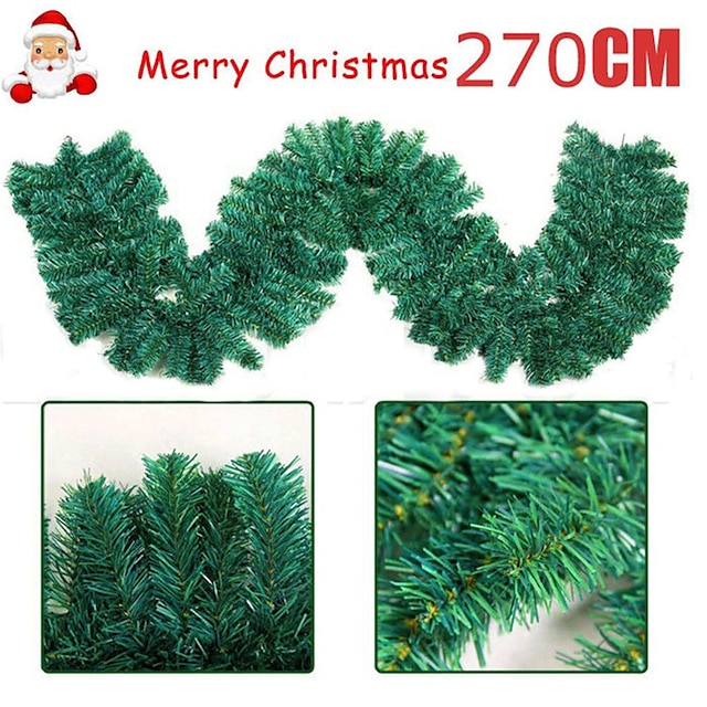 Home & Garden Home Decor | 2.7M LED Christmas Rattan Garland Decorative Green Christmas Garland Artificial Xmas Tree Rattan Bann